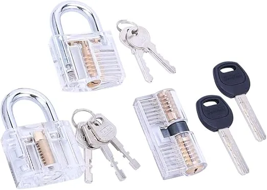 Loboo Idea 3 pièces Set de verrouillage de pratique, Trousse à outils de sélection de cadenas transparent, cadenas de pratique transparent pour les débutants et les serruriers professionnels